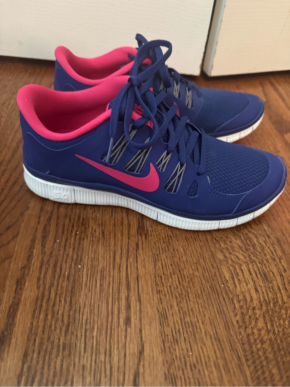Nike Women’s Free 5.0 Blue Athletic Shoes with Pink Accents